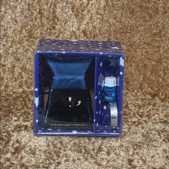 Porcelain Oil Burner Black Blue & Brown W/ 1 Tealight & Small Starter Oil Ocean - Picture 3 of 12